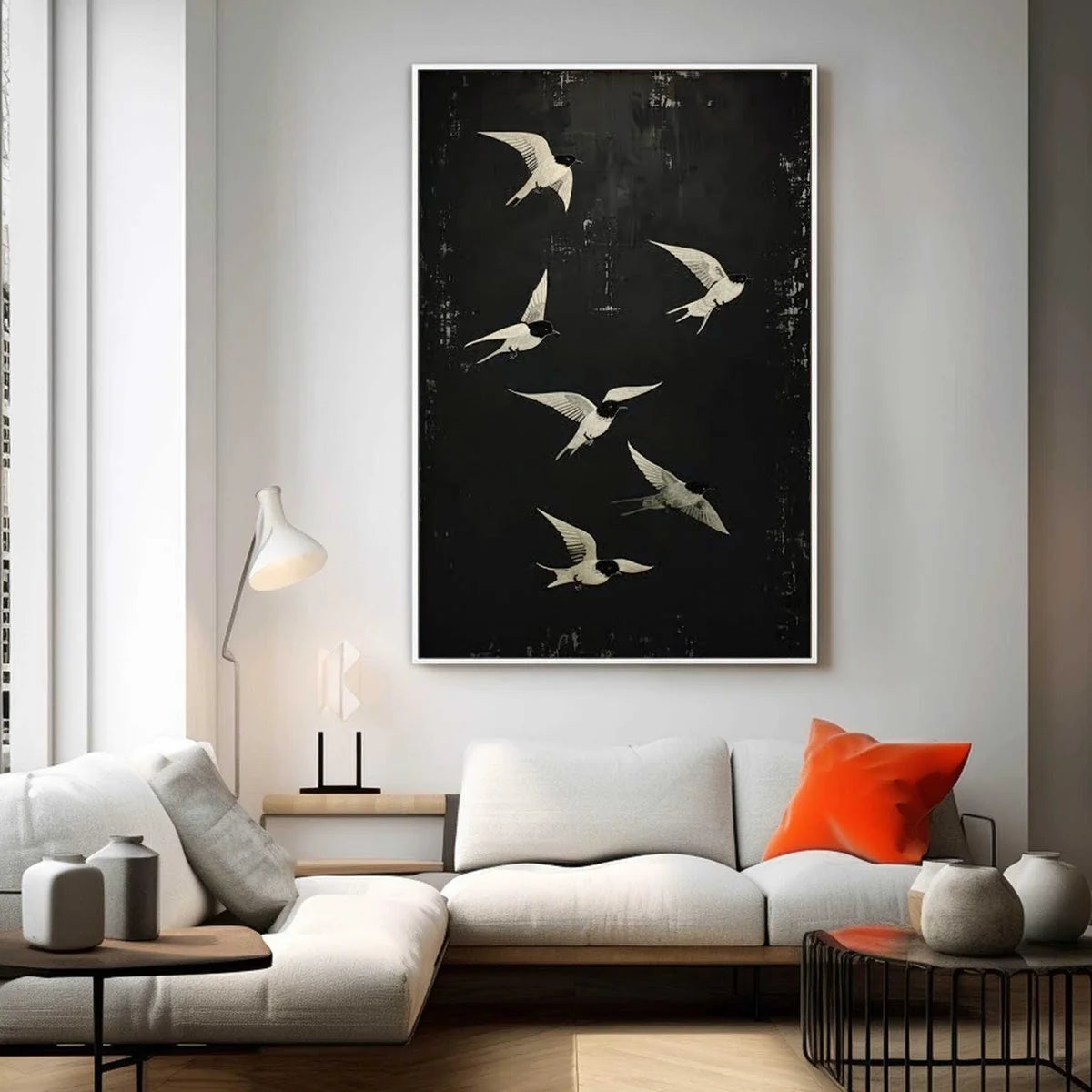 FLIGHT: Minimalist Birds in Flight Oil Painting | Minimalist mood, soft natural light studio shot