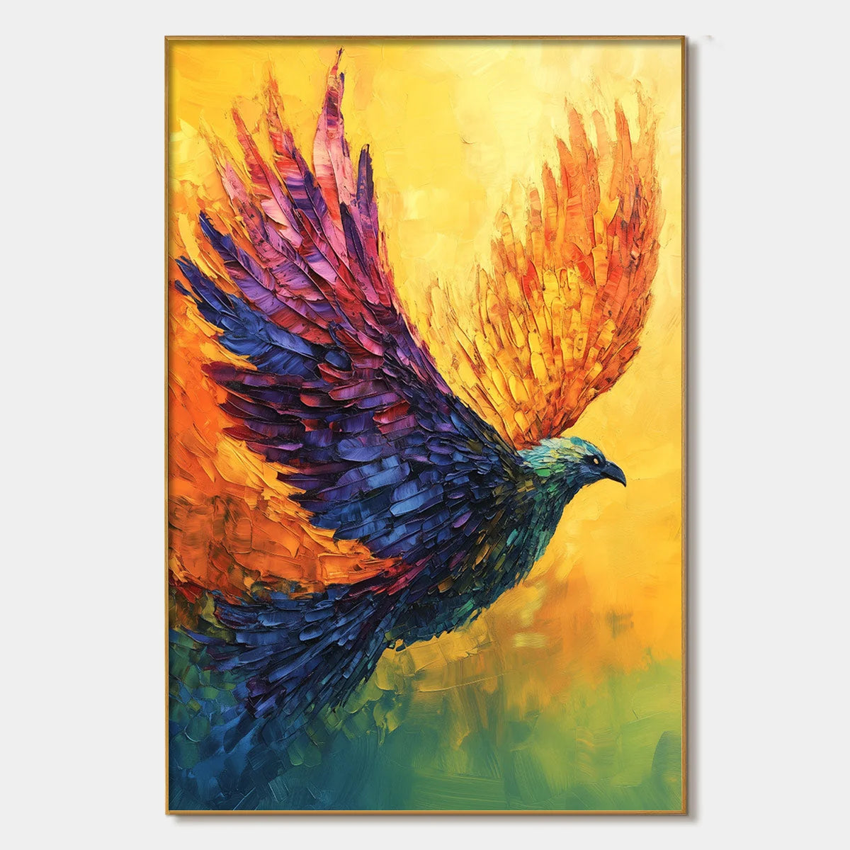 FLIGHT OF FANCY: Textured Impasto Bird Oil Painting | hanging in FLIGHT OF FANCY: Textured Impasto Bird Oil Painting featuring layered textured brushwork in refined tones; abstract composition with...