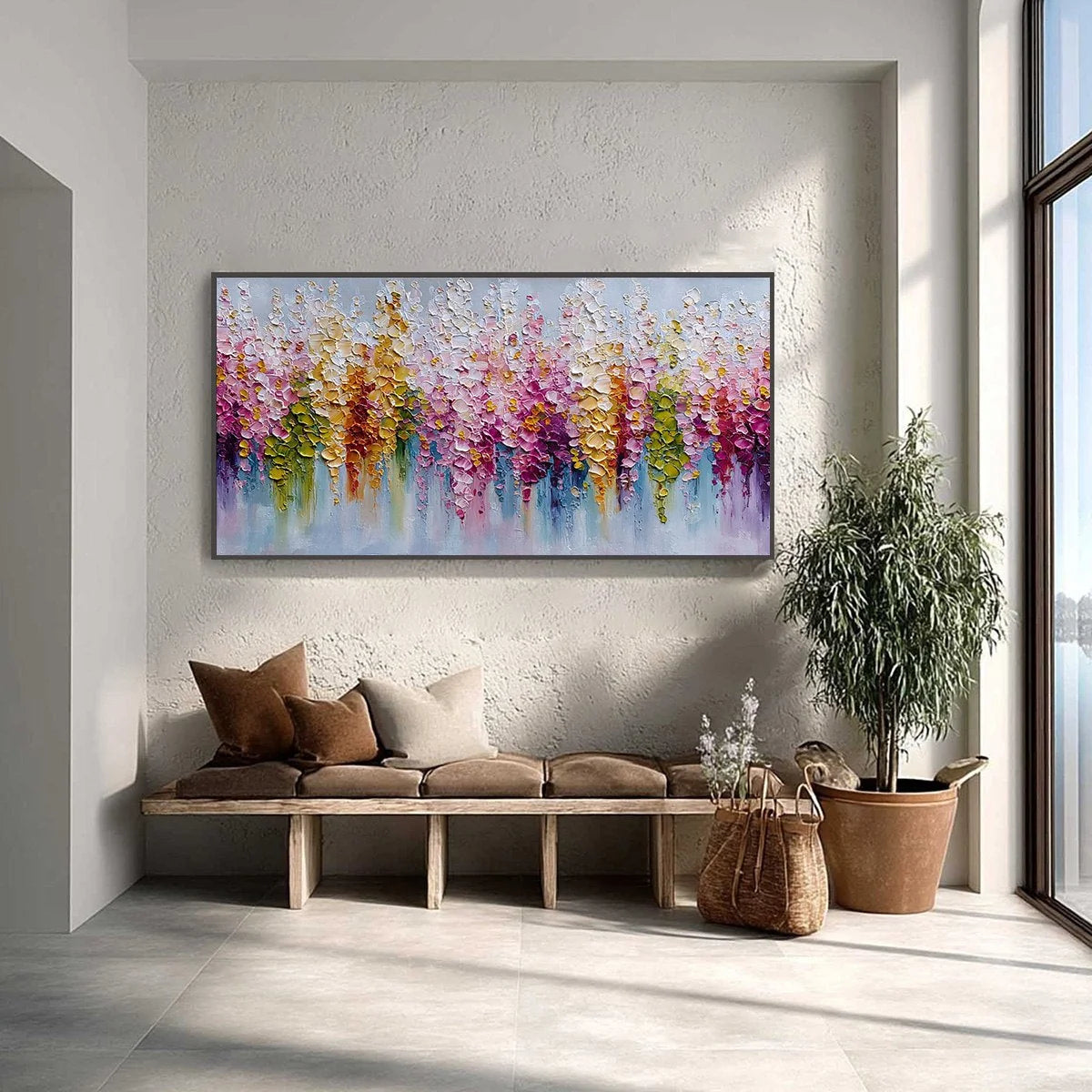 FLORAL CASCADE: Colorful Abstract Floral Impasto Palette Knife Painting | Abstract closeup, raised brushwork detail