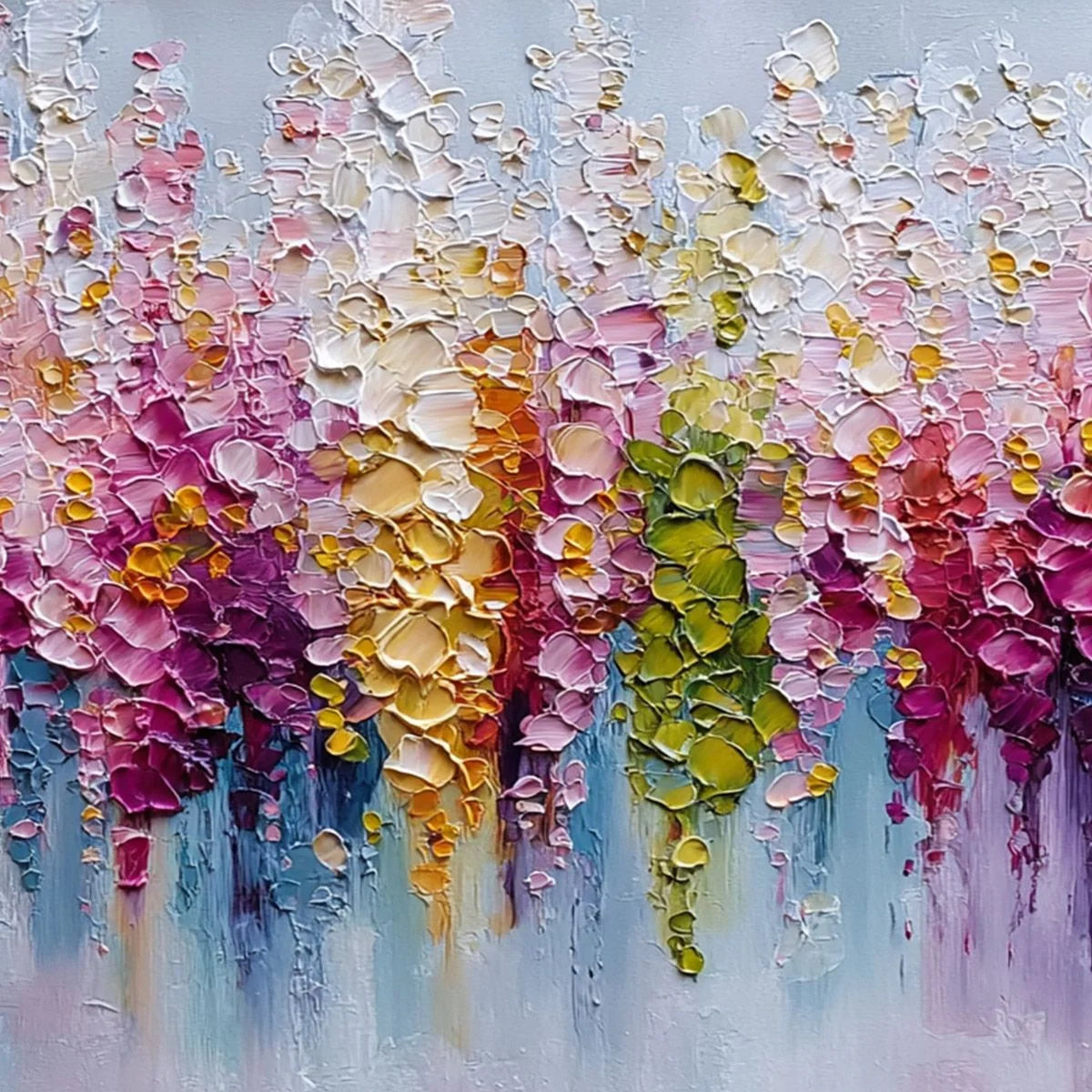 FLORAL CASCADE: Colorful Abstract Floral Impasto Palette Knife Painting | rolled canvas, ready for custom framing