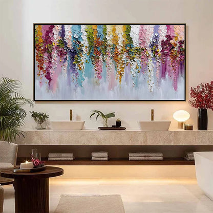 Floral Cascade Heavy Texture Abstract Floral Oil Painting Wall Art | Abstract closeup, raised brushwork detail