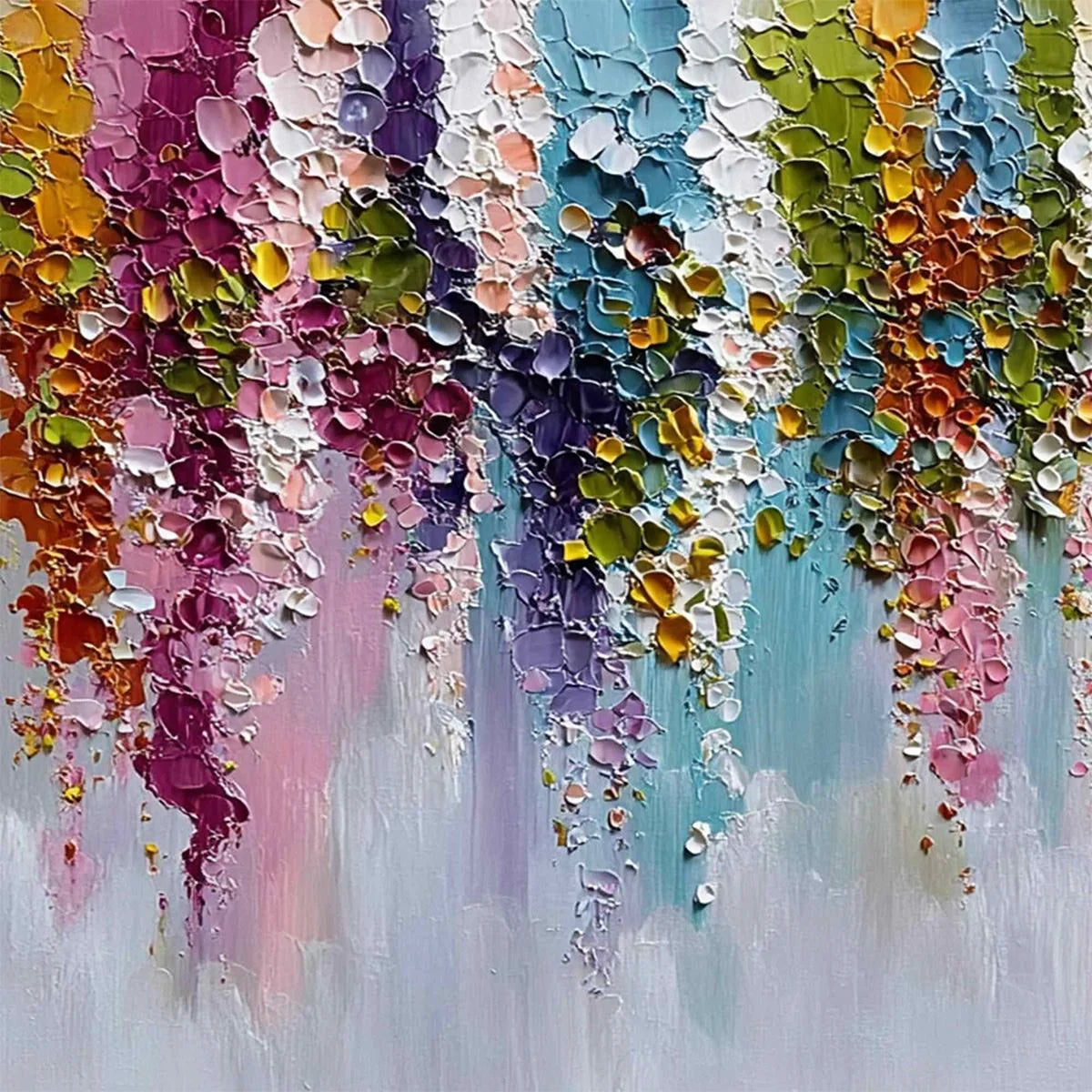 Floral Cascade Heavy Texture Abstract Floral Oil Painting Wall Art | rectangular format, hand-painted canvas edge