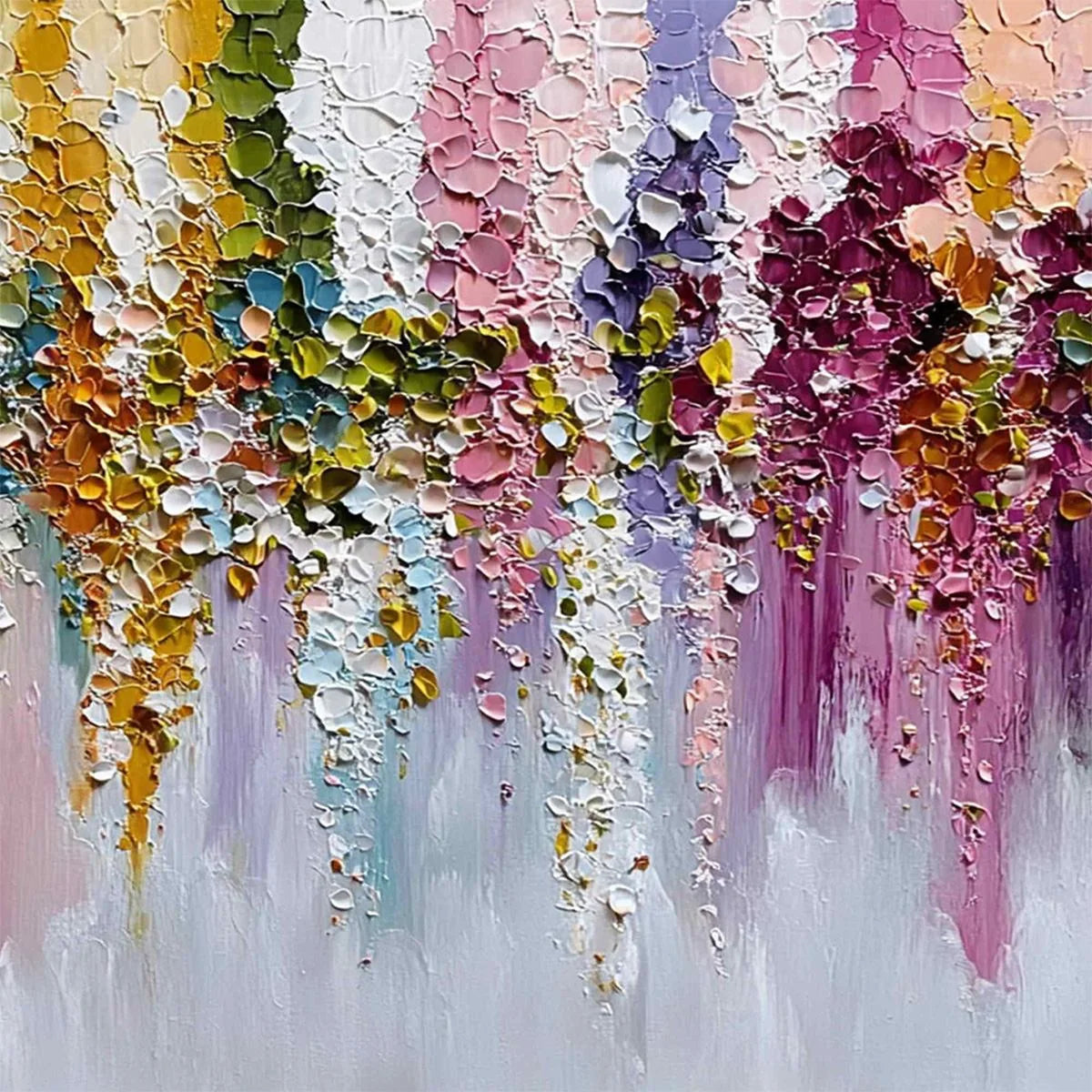 Floral Cascade Heavy Texture Abstract Floral Oil Painting Wall Art | rolled canvas, ready for custom framing