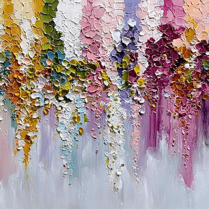 Floral Cascade Heavy Texture Abstract Floral Oil Painting Wall Art | rolled canvas, ready for custom framing