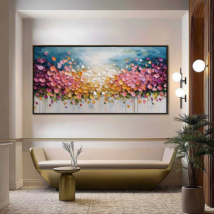 FLORAL CONFETTI: Vibrant Textured Palette Knife Floral Landscape Painting | Landscape closeup, raised brushwork detail