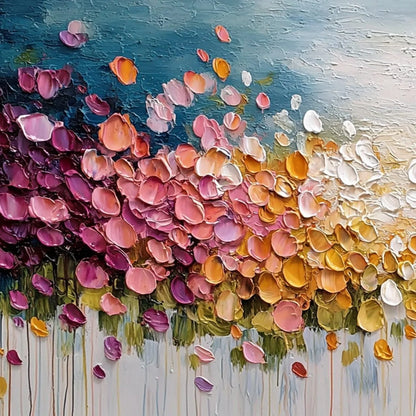 FLORAL CONFETTI: Vibrant Textured Palette Knife Floral Landscape Painting | rectangular format, hand-painted canvas edge