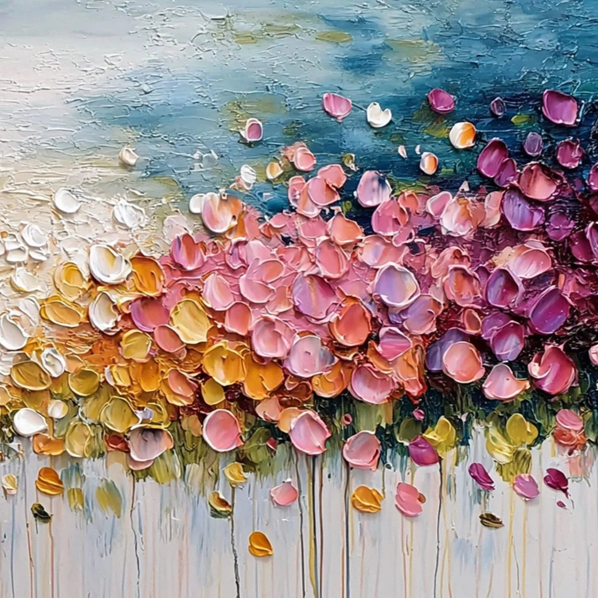 FLORAL CONFETTI: Vibrant Textured Palette Knife Floral Landscape Painting | rolled canvas, ready for custom framing