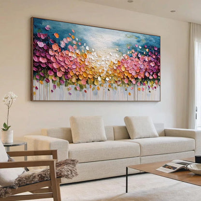 FLORAL CONFETTI: Vibrant Textured Palette Knife Floral Landscape Painting | Landscape mood, soft natural light studio shot