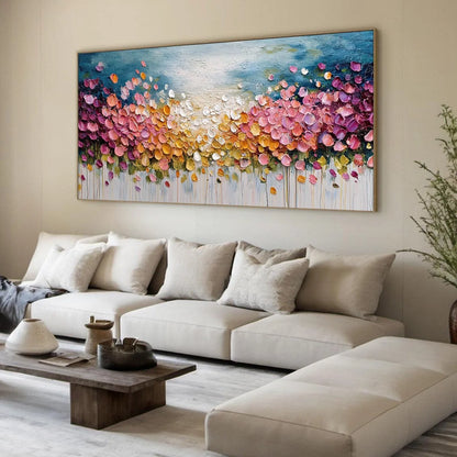 FLORAL CONFETTI: Vibrant Textured Palette Knife Floral Landscape Painting | multi-color palette, original oil on stretched canvas art