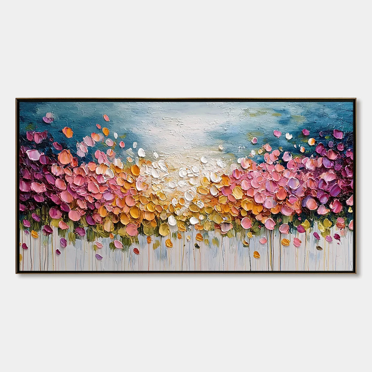 FLORAL CONFETTI: Vibrant Textured Palette Knife Floral Landscape Painting | hanging in living room, Landscape wall art