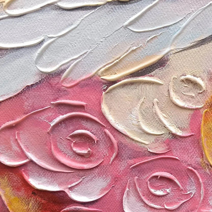 FLORAL FLIGHT: Textured Floral Wings Oil Painting on Canvas | rectangular format, hand-painted canvas edge
