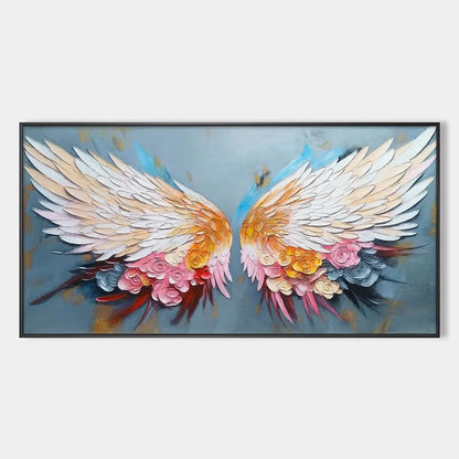 FLORAL FLIGHT: Textured Floral Wings Oil Painting on Canvas | hanging in FLORAL FLIGHT: Textured Floral Wings Oil Painting on Canvas featuring layered textured brushwork in refined tones; abstract ...