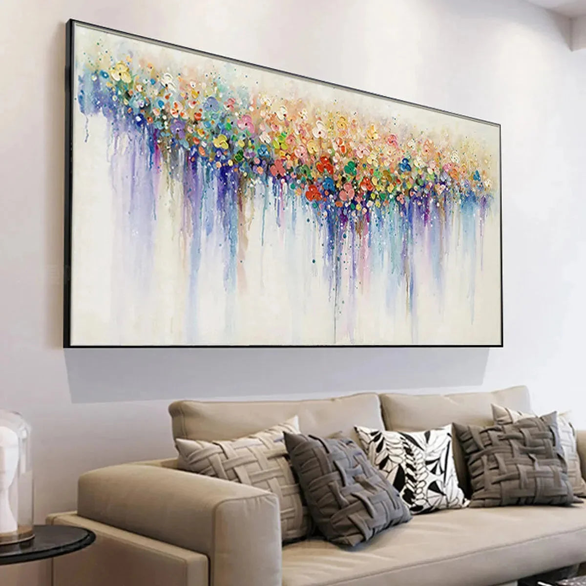 FLOWERFALL: Panoramic Abstract Floral Oil Painting with Watercolor Effect | Abstract closeup, raised brushwork detail