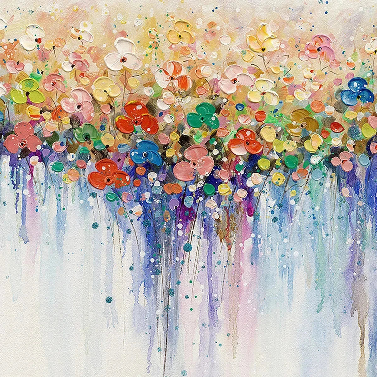 FLOWERFALL: Panoramic Abstract Floral Oil Painting with Watercolor Effect | rectangular format, hand-painted canvas edge