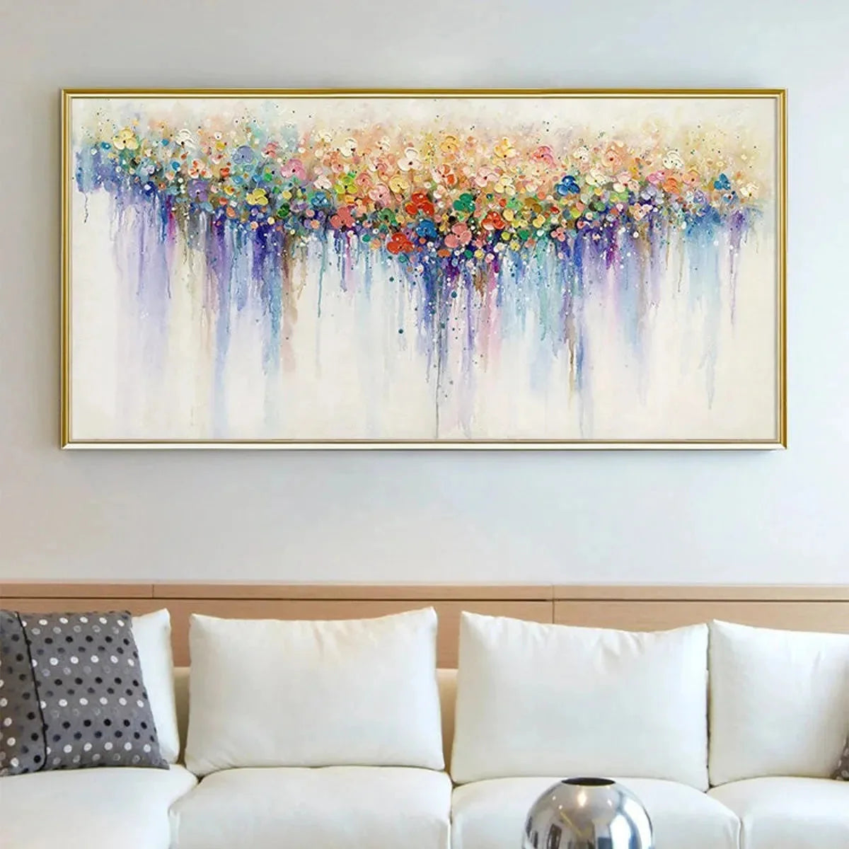 FLOWERFALL: Panoramic Abstract Floral Oil Painting with Watercolor Effect | Abstract mood, soft natural light studio shot