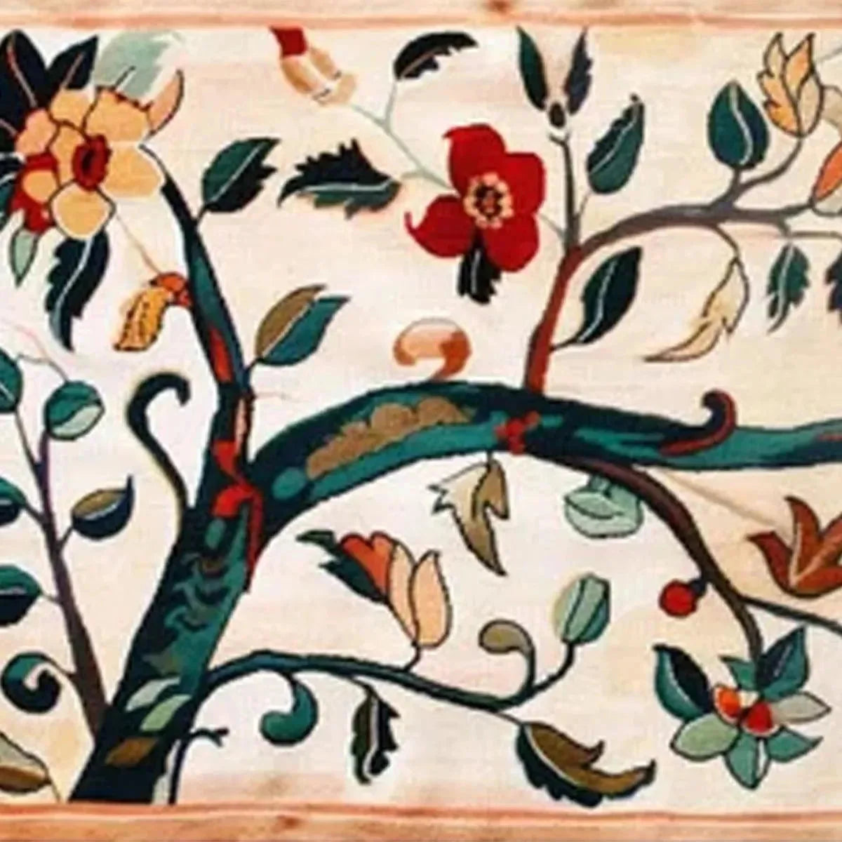 FLOWERING BRANCH TAPESTRY PANORAMIC: Floral Tapestry Painting, Panoramic Wall Art | rectangular format, hand-painted canvas edge