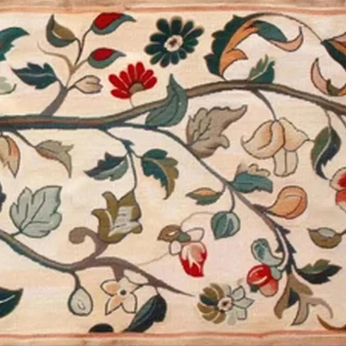 FLOWERING BRANCH TAPESTRY PANORAMIC: Floral Tapestry Painting, Panoramic Wall Art | black frame version on white wall