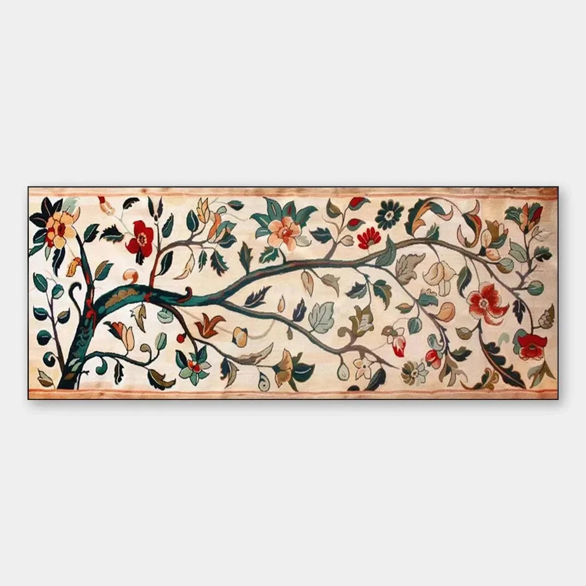 FLOWERING BRANCH TAPESTRY PANORAMIC: Floral Tapestry Painting, Panoramic Wall Art | hanging in FLOWERING BRANCH TAPESTRY PANORAMIC: Floral Tapestry Painting, Panoramic Wall Art featuring layered te...