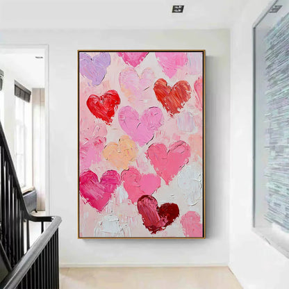 FLUTTERING HEARTS: Colorful Impasto Abstract Oil Painting of Hearts | rolled canvas, ready for custom framing