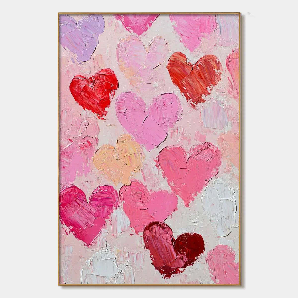FLUTTERING HEARTS: Colorful Impasto Abstract Oil Painting of Hearts | hanging in FLUTTERING HEARTS: Colorful Impasto Abstract Oil Painting of Hearts featuring layered textured brushwork in refined ...