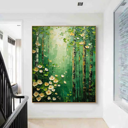 FOREST BLOOM: Textured Impasto Forest and Flowers Oil Painting | Abstract closeup, raised brushwork detail