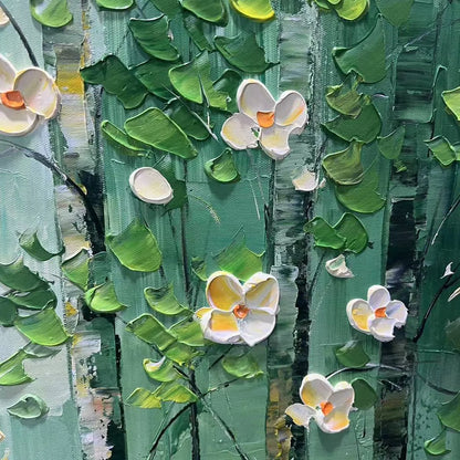 FOREST BLOOM: Textured Impasto Forest and Flowers Oil Painting | rectangular format, hand-painted canvas edge