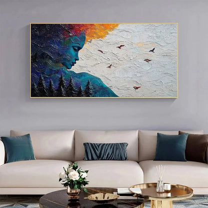 FOREST MUSE: Textured Impasto Portrait with Nature Oil Painting | Figurative closeup, raised brushwork detail