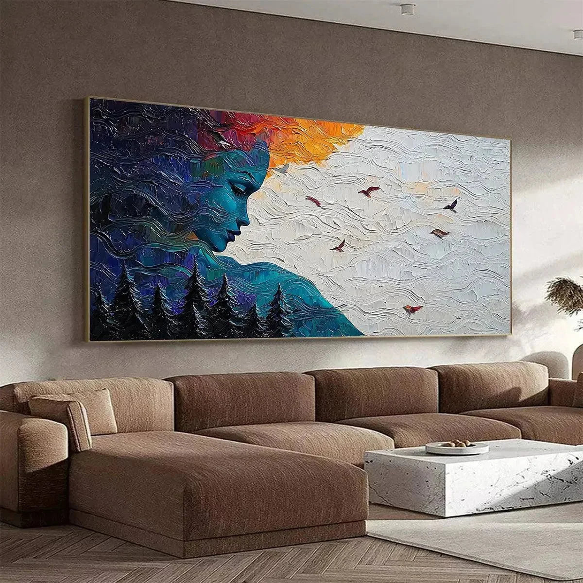 FOREST MUSE: Textured Impasto Portrait with Nature Oil Painting | rectangular format, hand-painted canvas edge