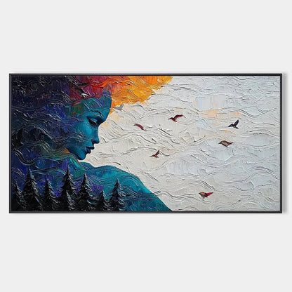 FOREST MUSE: Textured Impasto Portrait with Nature Oil Painting | hanging in FOREST MUSE: Textured Impasto Portrait with Nature Oil Painting featuring layered textured brushwork in refined tones; f...