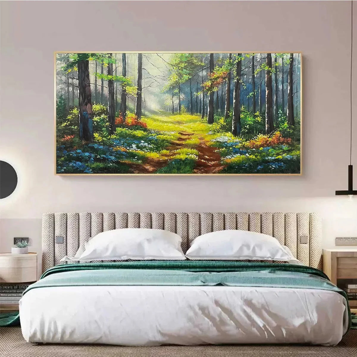 FOREST PATH: Forest Landscape Painting, Nature Trail, Green, Living Room, Bedroom, Office | Landscape closeup, raised brushwork detail