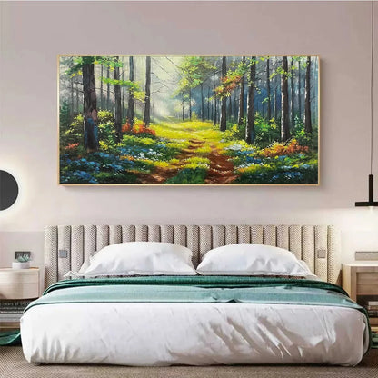 FOREST PATH: Forest Landscape Painting, Nature Trail, Green, Living Room, Bedroom, Office | Landscape closeup, raised brushwork detail