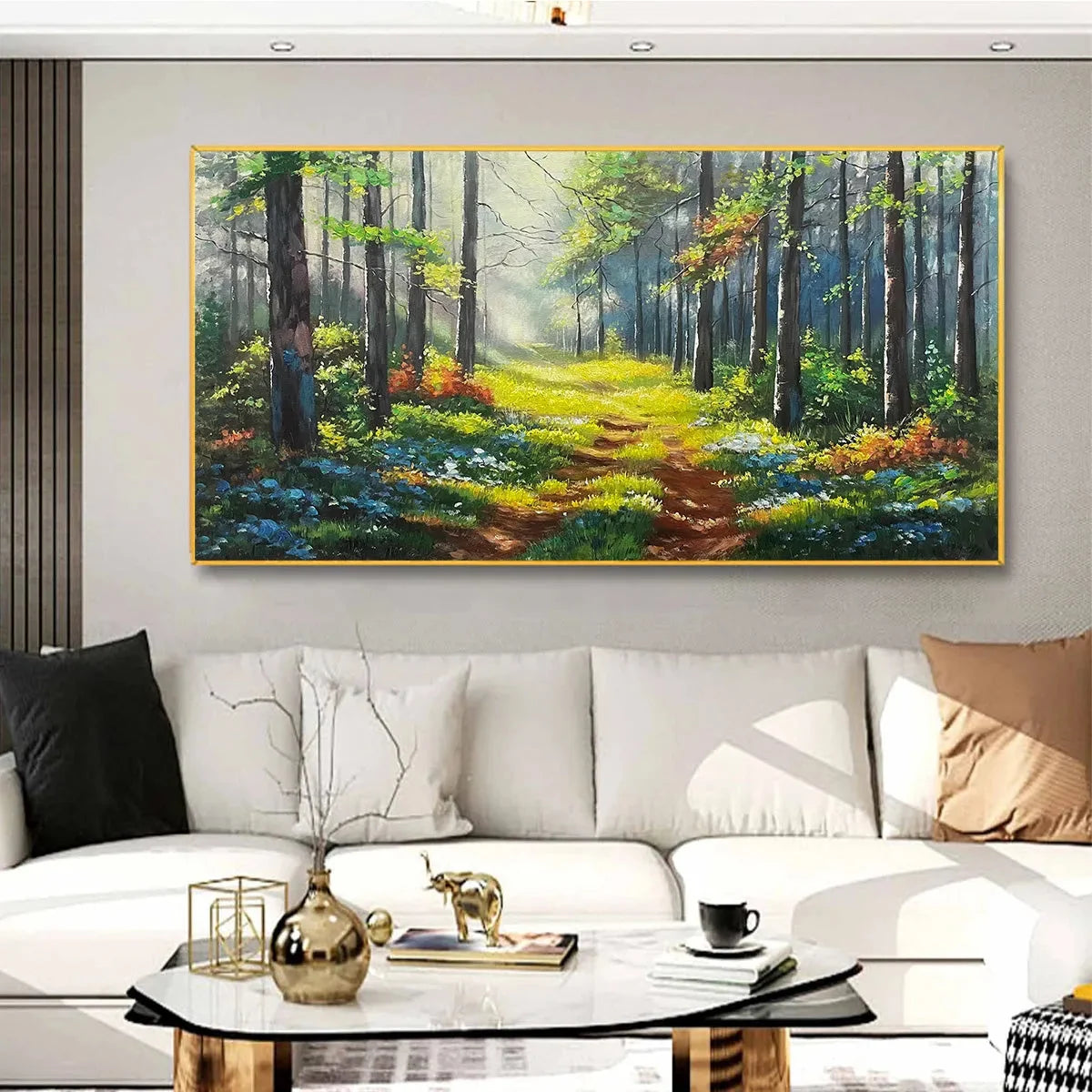 FOREST PATH: Forest Landscape Painting, Nature Trail, Green, Living Room, Bedroom, Office | rolled canvas, ready for custom framing