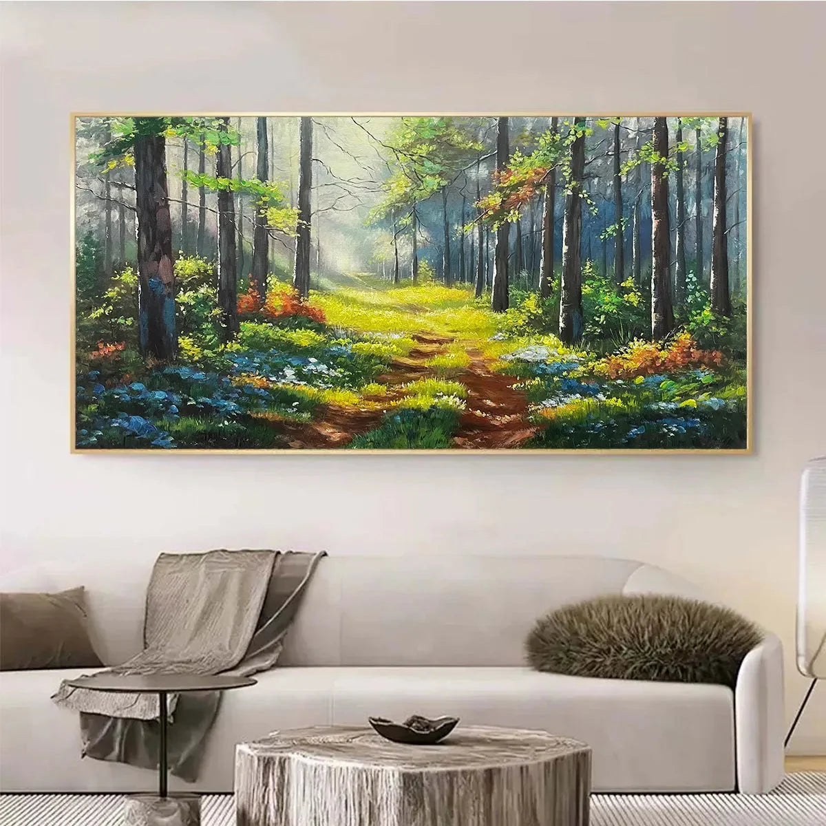 FOREST PATH: Forest Landscape Painting, Nature Trail, Green, Living Room, Bedroom, Office | Landscape mood, soft natural light studio shot