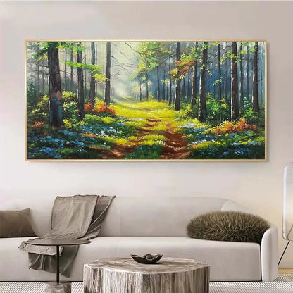 FOREST PATH: Forest Landscape Painting, Nature Trail, Green, Living Room, Bedroom, Office | Landscape mood, soft natural light studio shot