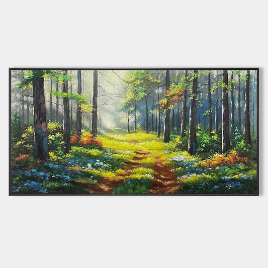 FOREST PATH: Forest Landscape Painting, Nature Trail, Green, Living Room, Bedroom, Office | hanging in FOREST PATH: Forest Landscape Painting, Nature Trail, Green, Living Room, Bedroom, Office feat...