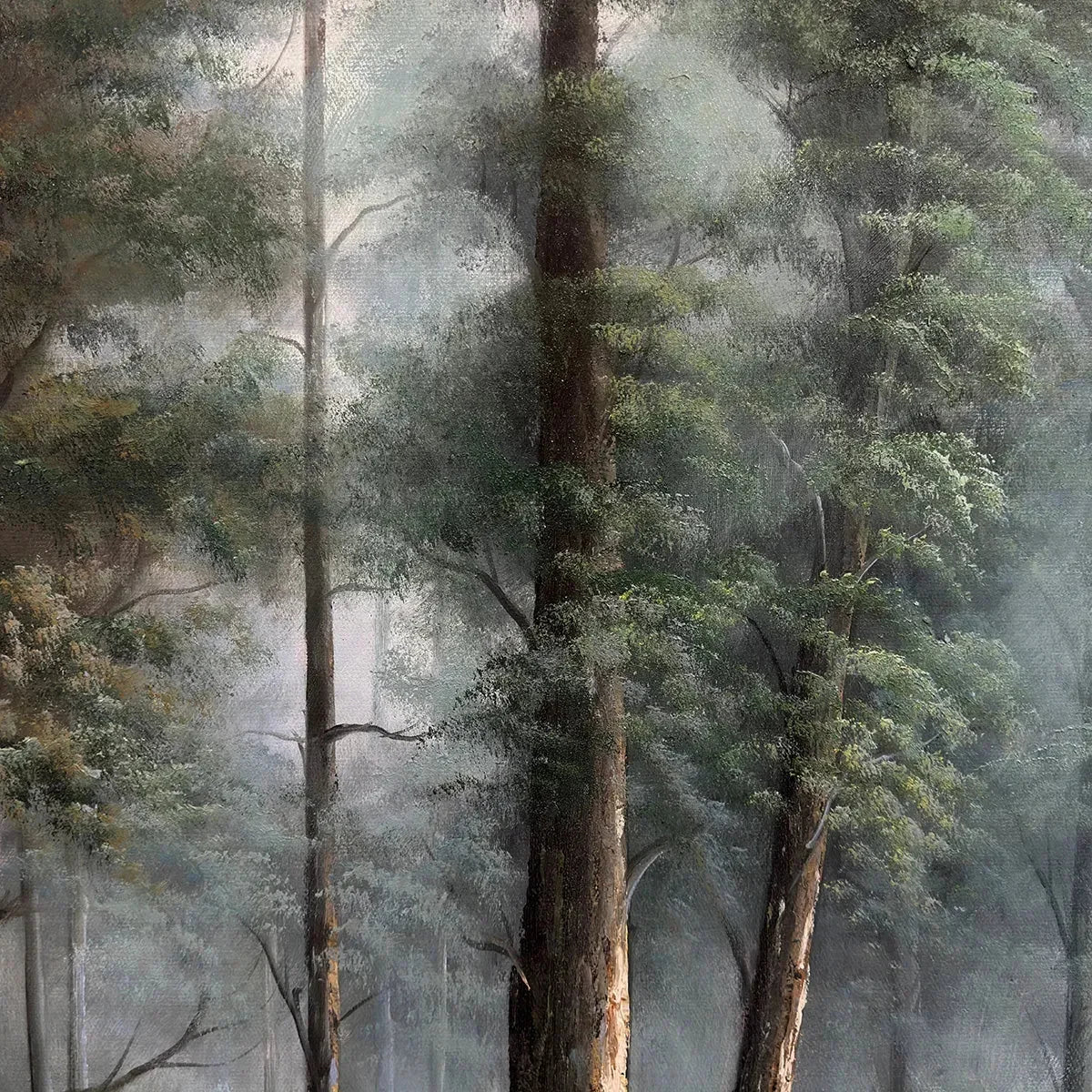 FOREST PATH: Panoramic Forest Painting with Stream, Misty Landscape, Canvas Wall Art | rectangular format, hand-painted canvas edge