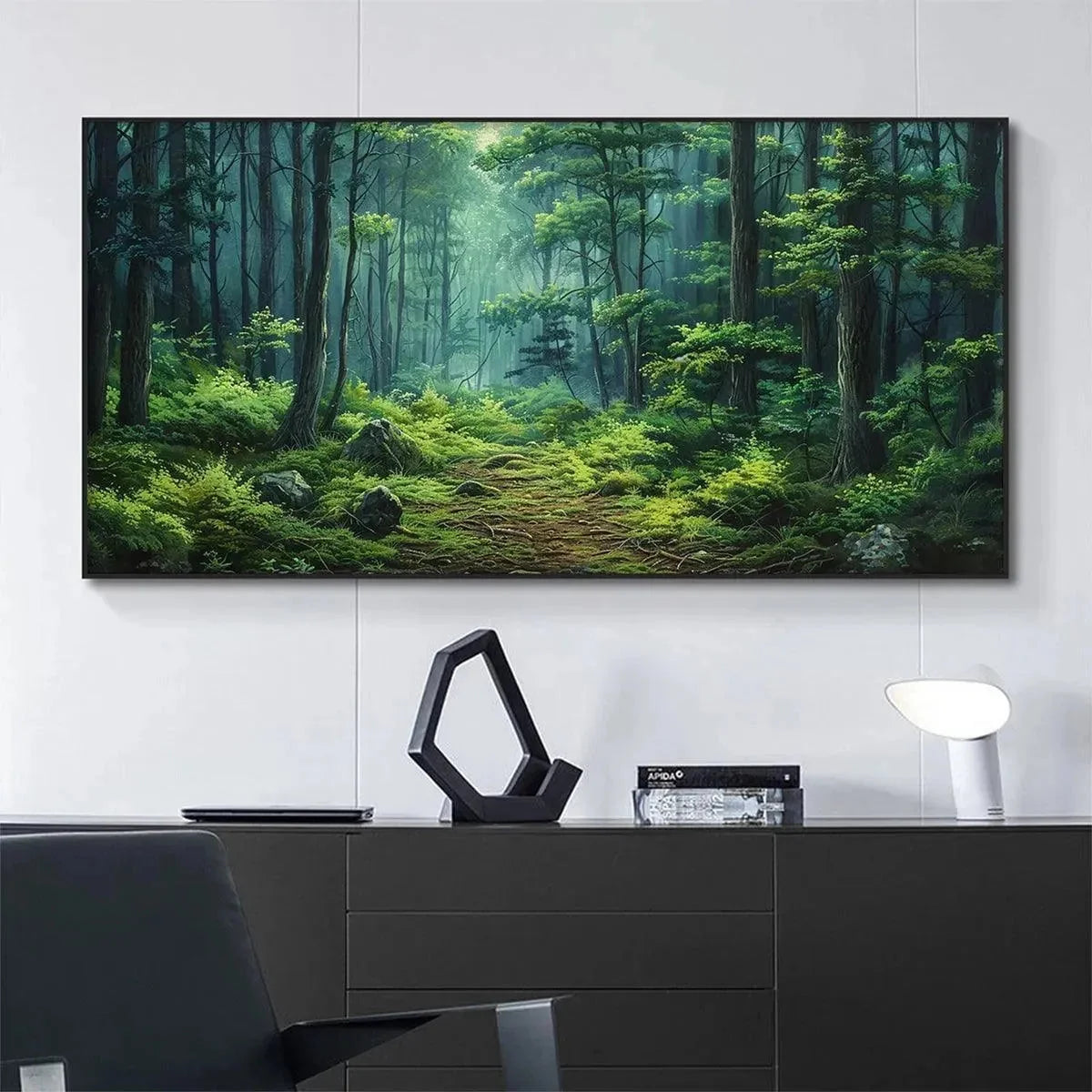 FOREST PATH: Panoramic Green Forest Landscape Painting | Landscape closeup, raised brushwork detail