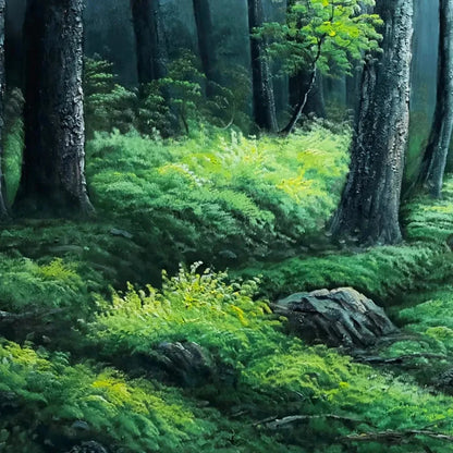 FOREST PATH: Panoramic Green Forest Landscape Painting | rolled canvas, ready for custom framing