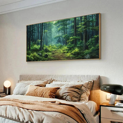 FOREST PATH: Panoramic Green Forest Landscape Painting | Landscape mood, soft natural light studio shot
