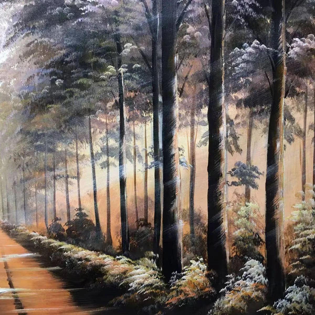FOREST PATH: Panoramic Landscape Oil Painting | rectangular format, hand-painted canvas edge
