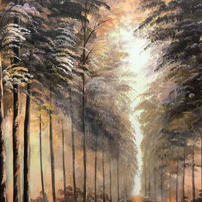 FOREST PATH: Panoramic Landscape Oil Painting | rolled canvas, ready for custom framing