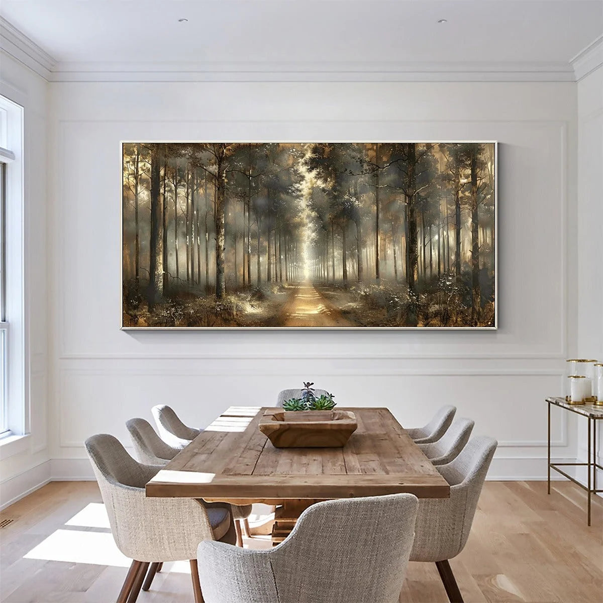FOREST PATH: Panoramic Misty Forest Landscape Oil Painting | Landscape closeup, raised brushwork detail