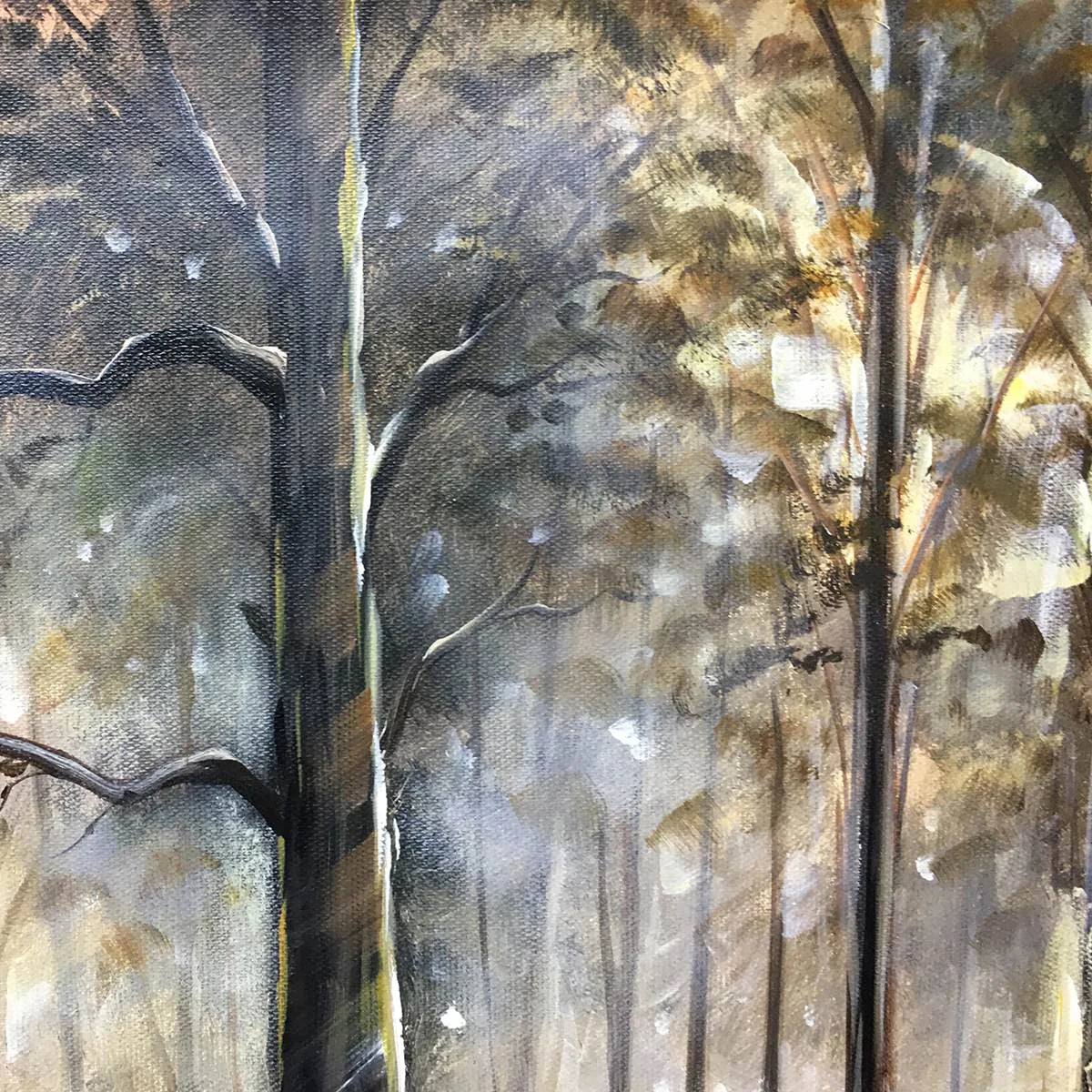 FOREST PATH: Panoramic Misty Forest Landscape Oil Painting | black frame version on white wall