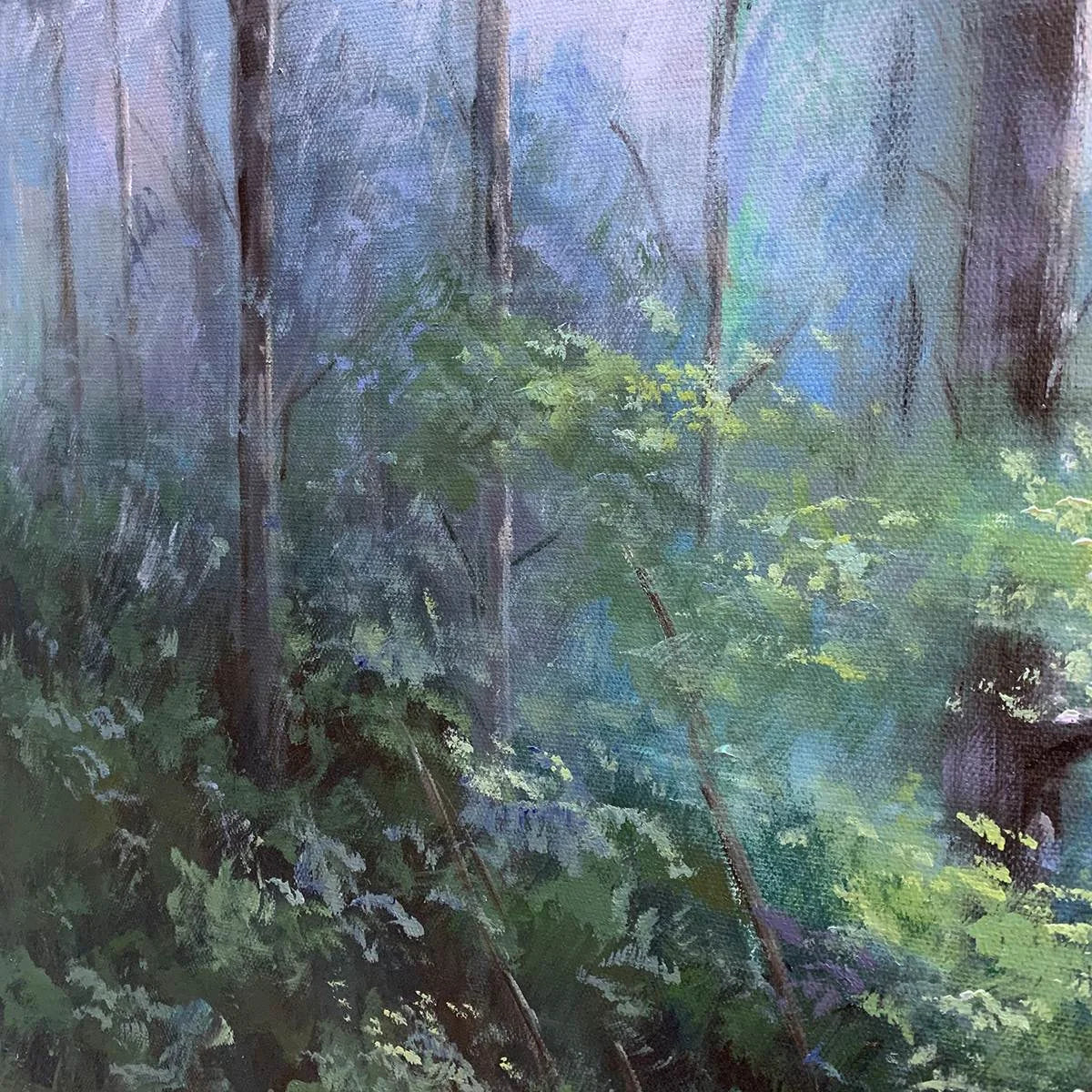 FOREST WHISPERS: Panoramic Misty Forest Oil Painting | rectangular format, hand-painted canvas edge