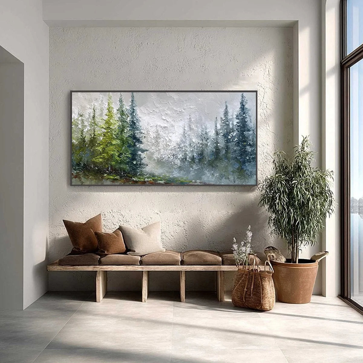 FOREST'S BREATH: Textured Horizontal Forest Landscape Painting | Landscape closeup, raised brushwork detail