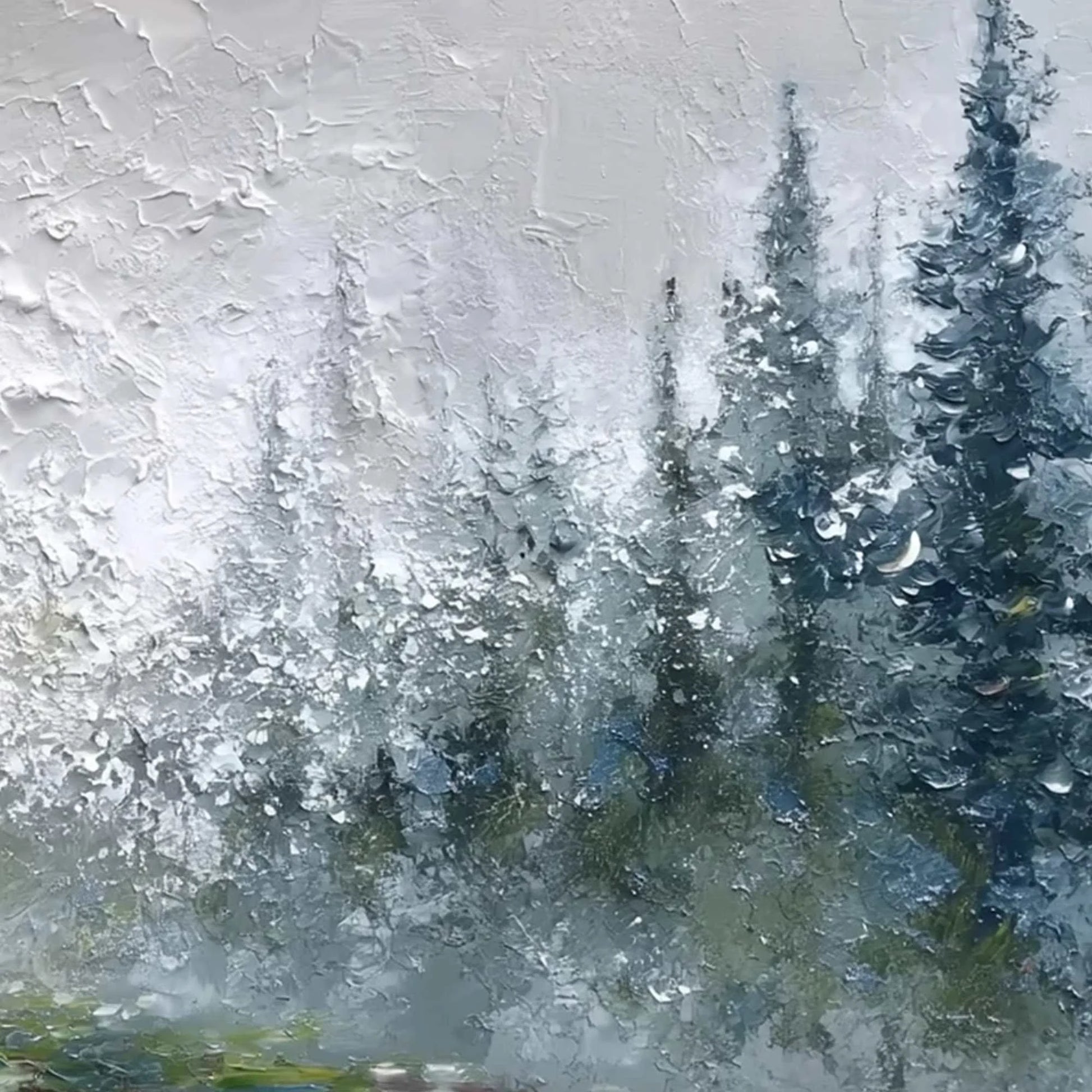 FOREST'S BREATH: Textured Horizontal Forest Landscape Painting | rolled canvas, ready for custom framing