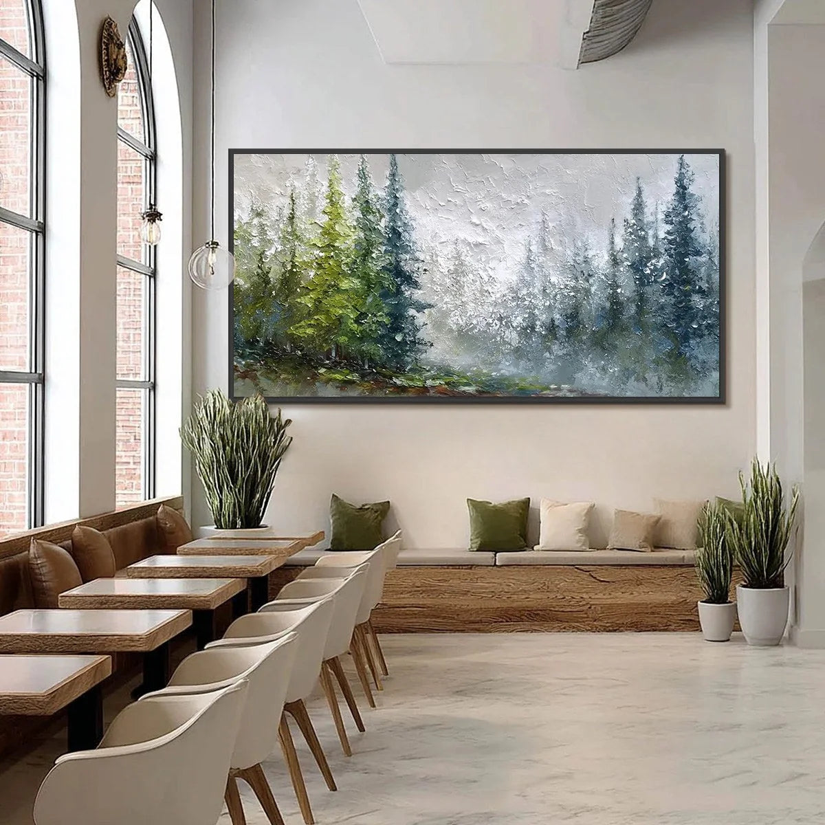 FOREST'S BREATH: Textured Horizontal Forest Landscape Painting | black frame version on white wall