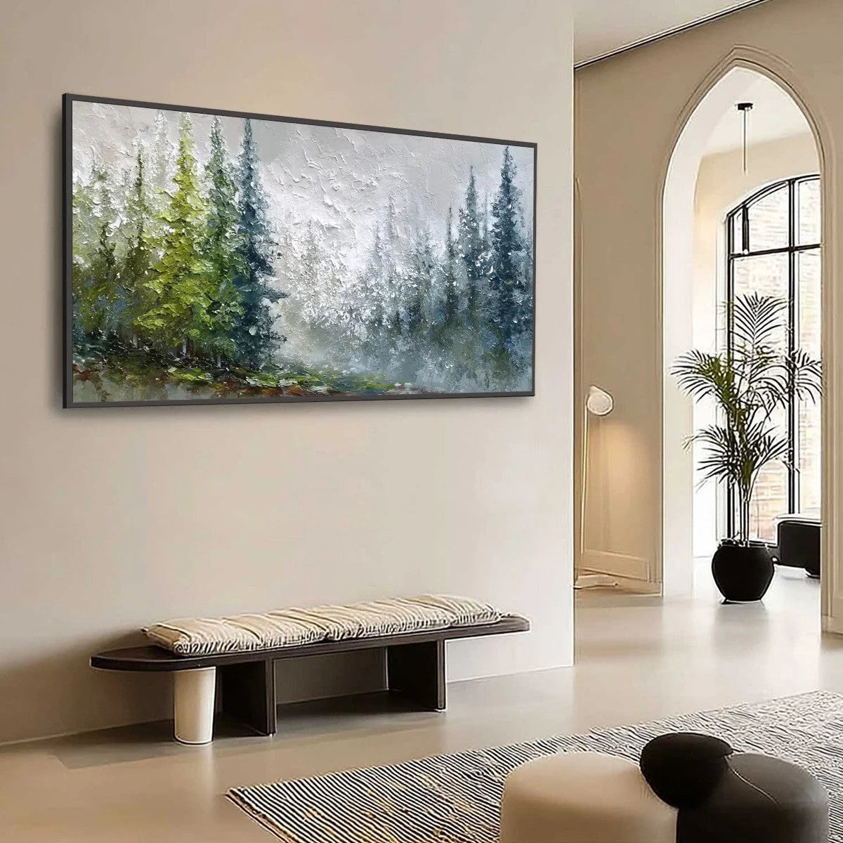 FOREST'S BREATH: Textured Horizontal Forest Landscape Painting | Landscape mood, soft natural light studio shot