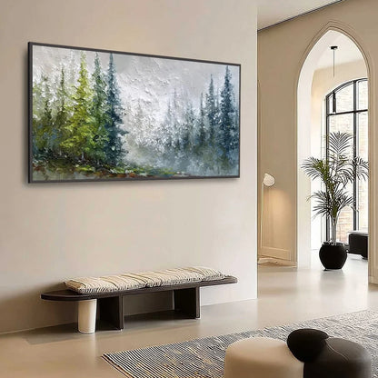FOREST'S BREATH: Textured Horizontal Forest Landscape Painting | Landscape mood, soft natural light studio shot
