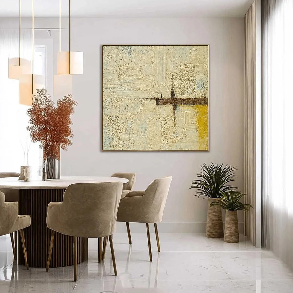 FOUNDATION: Wabi-Sabi Inspired Textured Abstract Oil Painting | black frame version on white wall
